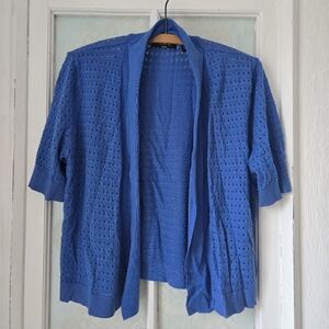 Verve Ami Blue Open Knit Cardigan Short Sleeve Lightweight Size L